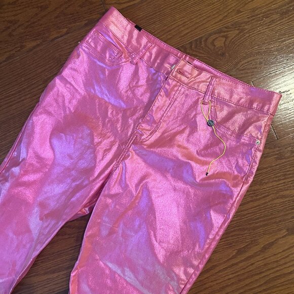 NWT Elite Jeans Skinny Hi-Rise Metallic Shimmer Pink Stretch Ankle Jeans Size XL - Picture 4 of 13